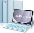 Keyboard Case for Samsung Galaxy Tab A9 Plus 5G 11 inch 2023 (SM-X210/X216/X218), 7 Color Backlit Detachable Keyboard Bluetooth, Smart Folio Cover with S Pen Holder for Galaxy Tab A9+ 11", Blue