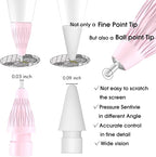 Upgraded Pencil Tips fits for Apple 2nd 1st Gen USB-C iPad Pro Pencil,No Wear Out Fine Point Apple Pen Tip &Noiseless Friction Nib Covers Set, Make iPencil 1 / Pencil 2 Work Like a Charm,Pink