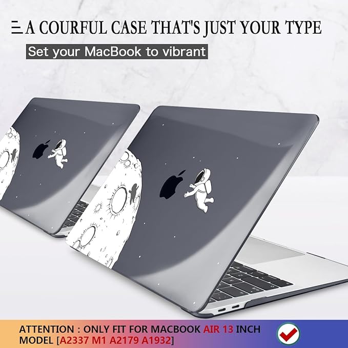CISSOOK Case Compatible with MacBook Air 13 Inch 2021 2020 2019 2018 Release Model A2337 M1 A2179 A1932, Clear Black Hard Shell with Keyboard Cover for MacBook Air13 2020 with Touch ID, Astronaut