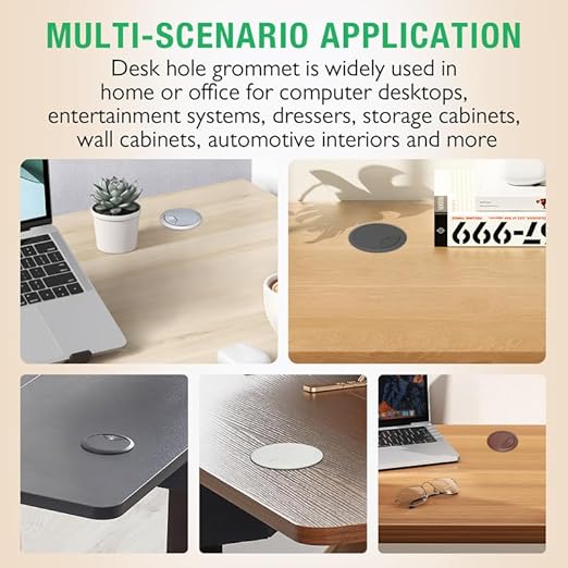 2 Pcs Desk Grommet 2" / 50 mm, Desk Cord Hole Cover, Cable Grommet ABS Plastic, Desk Hole Grommet for Home & Office Pc, Detachable Adjustable Cable Cord Organizer-Light Grey