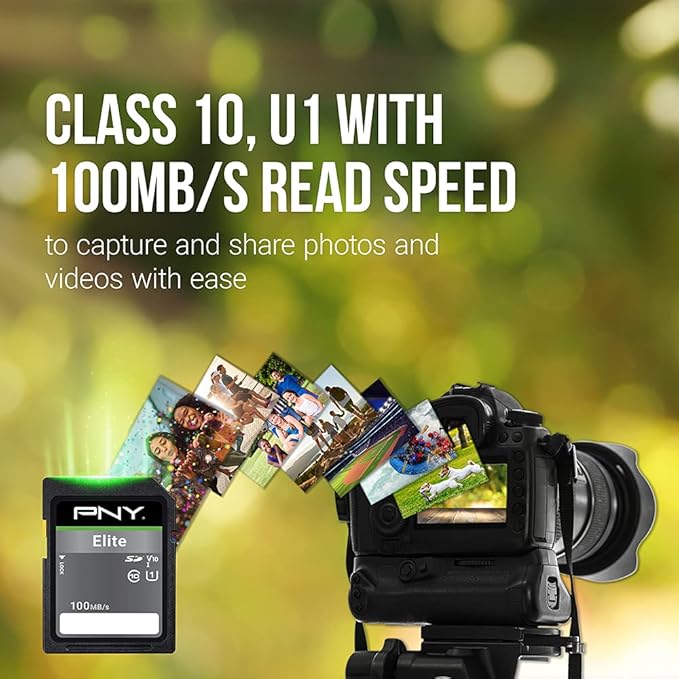 PNY 32GB & 64GB Elite Class 10 U1 V10 SDHC & SDXC Flash Memory Card Bundle - 100MB/s Read Speed