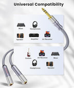 Microphone Splitter 2 Feet/60CM TRS 1/4 inch Splitter 1 Male to 2 Female, 6.35mm Stereo Male Plug to Dual 6.35mm Female-Grey (1PACK)