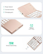 Samsers Multi-Device Foldable Bluetooth Keyboard with Touchpad, Rechargeable Dual-Mode(2.4G+BTx2) Wireless Keyboard with Holder, Portable Folding Keyboards for Android Windows iOS Mac OS - Pink