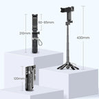 Mini Selfie Stick for iPhone with Remote, 3-in-1 Portable Selfie Tripod with 2 Cold Shoe Mounts, Pocket Size Phone Tripod for Android, Vlog, Video, Livestreaming, Photography (Black) T26