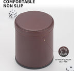 5 Pack PU Leather Dice Cups Velvet Felt-Lined Shaker Cups with 25 Dot Dice for Bar Party Yahtzee Farkle Dice Games, Brown