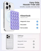 Klearlook 4PCS Magnetic Suction Phone Mount for MagSafe Case, Sticky Phone Grip for iPhone, Removable Hands-Free Selfie/Video for TikTok Influencers, (Clear & Light Pink & Light Blue & Lavender)