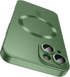 Magnetic for iPhone 14 Case [Compatible with MagSafe][Built-in Camera Lens Protector] Slim Soft Silicone Bumper Shockproof Metallic Luster Phone Case (Green)