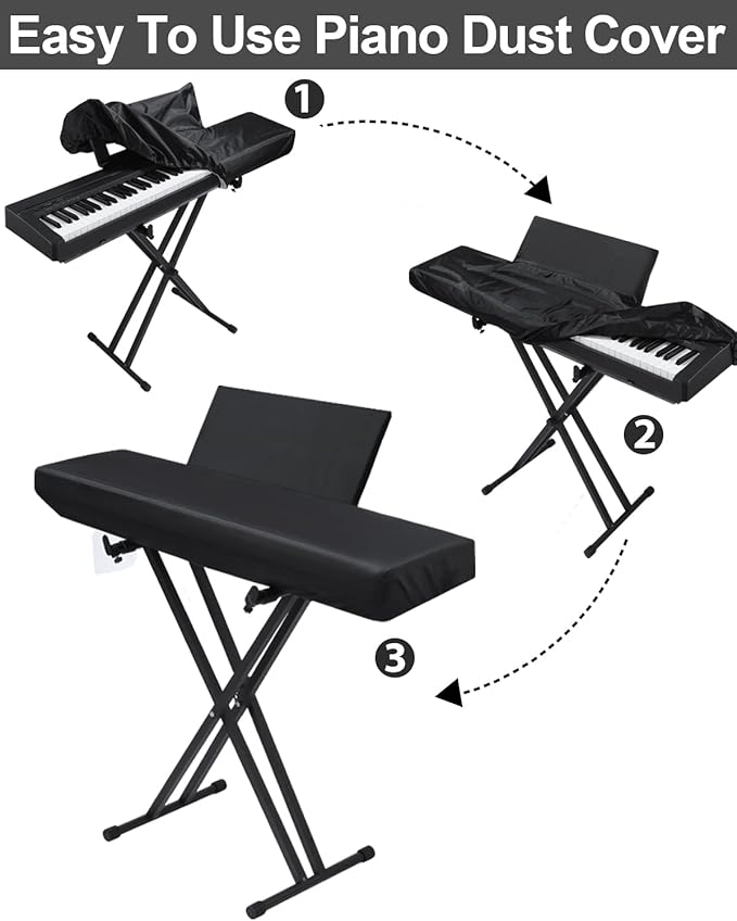 Stretchy Electric Piano Keyboard Covers - Waterproof Elastic Lock Music Keyboard Protector (61 Keys, Black)