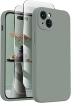 FireNova Designed for iPhone 15 Case, Silicone Upgraded [Camera Protection] Phone Case with [2 Screen Protectors], Soft Anti-Scratch Microfiber Lining Inside, 6.1 inch, Calke Green
