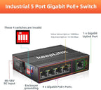 5 Port Gigabit Industrial PoE Switch Unmanaged, 125W Ethernet Din Rail Switch, IP40 Operating Temperature Range of -30° – 75°C (-22° – 167°F)