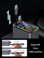 Retractable Car Charger USB C,145W Type C Car Charger Fast Charging with Dual Retractable USB C Cable and USB Ports, Compatible with iPhone 16/15,S25/24/23/22, Pixel 9/8/7