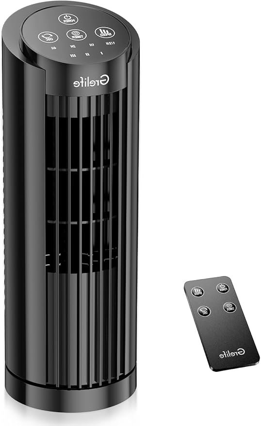 Grelife Tower Fan, Mechanical Controls, 3 Speed Settings, 90° Oscillation - 13 Inch, Quiet, Space-Saving, Bladeless Cooling, Portable Desk Fan for Bedroom, Home, Office