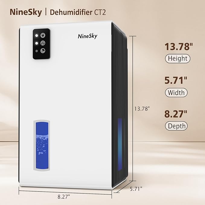 NineSky Dehumidifiers for Home, 95 OZ Water Tank, (1000 sq.ft) Dehumidifiers for Bathroom Bedroom Basement with Auto Shut Off,7 Colors LED Light(White)