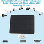 Solar Panel for Security Camera,5W USB Solar Panel for Cameras DC 5V,Camera Solar Panel Charger Micro USB & USB-C & DC,IP65 Waterproof USB Solar Panel Charger for Camera with 360°Adjustable Mounting