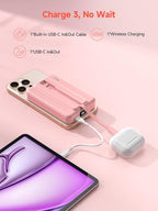 LVFAN for Magsafe Power Bank 10000mAh, Fast Charging Wireless Magnetic Portable Charger with Built-in USB C in&Out Cable, Travel LED Display Battery Pack for iPhone 17 16 15 14 13 12