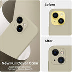FireNova Designed for iPhone 14 Case, Silicone Upgraded [Camera Protection] Phone Case with [2 Screen Protectors], Soft Anti-Scratch Microfiber Lining Inside, 6.1 inch, Khaki