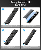 ORICO M.2 NVMe SATA SSD Enclosure Adapter Tool-Free, USB C 3.2 Gen 2 10Gbps NVMe, 5Gbps NGFF SATA PCIe M-Key(B+M Key) 2230/2242/2260/2280, Aluminum External M2 Reader Support UASP Trim- PWDM2-BK
