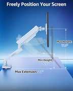 Single Monitor Mount for 22 24 27 32 inch Screen, Gas Spring Arm Holds 4.4-22 lbs, Monitor Desk Mount, Gaming & Home Office Use, VESA 75x75mm & 100x100mm, Freelift Pro White