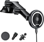 for Magnetic Magsafe Car Mount Charger, Wireless Car Charger with Fast Max 38W QC3.0Charging Adapter Retractable Phone Holder Fits iPhone16/15/14/13Plus/MagSafe Case,Dashboard/Vent/Windshield