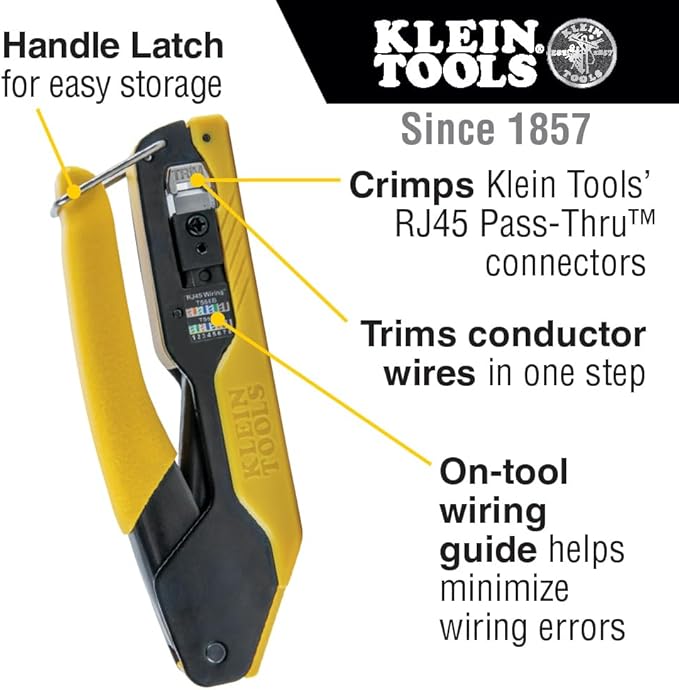 Klein Tools VDV026-813 RJ45 Ethernet Cable Tester and Crimper Kit, Pass-Thru Technology, Includes Connectors for Cat5e / CAT6 Data Applications, Pack of 50