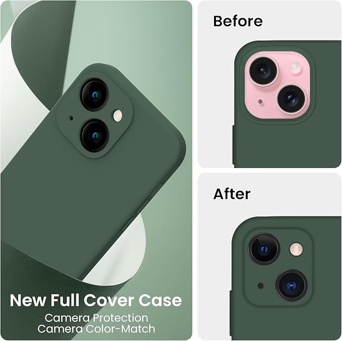 FireNova Designed for iPhone 15 Plus Case, Silicone [Camera Protection] Case with [2 Screen Protectors], Soft Anti-Scratch Microfiber Lining Inside, 6.7 inch, Alpine Green