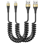 Short iPhone Charger Cable for Car, 2 Pack 3FT Coiled Lightning Cable [Apple MFi Certified] iPhone Charger Cord Compatible with iPhone 14/13/12/11 Pro Max/XS MAX/XR/XS/8/iPad/iPod/CarPlay-Gold
