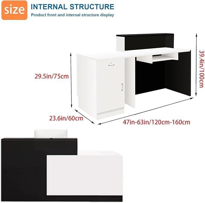 Reception Desk with Counter Modern Checkout Counter with Lockable Drawer Keyboard Tray Receptionist Desk for Office Salon Reception Table C Right 51inch/130cm