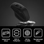 Keychron M6 4000 Hz Wireless Bluetooth 5.1/2.4 GHz/Wired Optical Mouse, Lightweight 78g Programmable PixArt 3395 Sensor with up to 26K DPI/ 650 IPS for Windows Mac Linux - Black