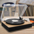 Vinyl Record Player 3-Speed Belt-Drive Turntable with Stereo Speakers and USB Play&Recording (Light Wood)
