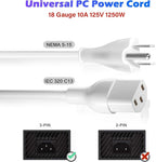 Adoreen 2 Ft Computer TV Replacement Power Cord White, 18AWG 3-Prong AC Universal Power Supply Cable NEMA 5-15P to IEC 320 C13 for Printer, PC, Monitor TV LCD, ETL+Ties
