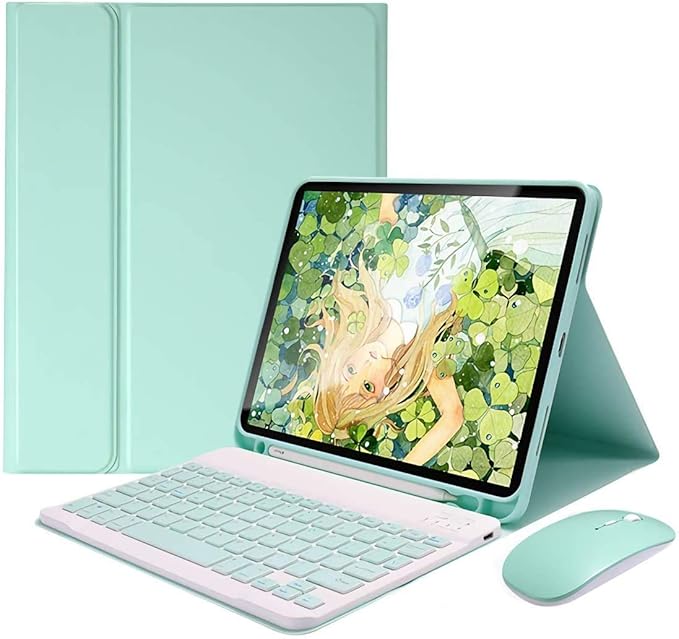 AnMengXinLing Keyboard Case for iPad Air 13 Inch (M3 2025/M2 2024)/Pro 12.9 6th/5th/4th Generation with Mouse Pencil Holder, Magnetically Detachable Keyboard Mouse, Green