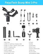 FeiyuTech SCORP Mini-3-Pro Gimbal Stabilizer for Camera Mirrorless/Compact/Action Cameras,Smartphone,18m AI Tracking,Detachable Remote Handle,4.4lbs Payload,3-axis Gimbal for Canon Sony Nikon