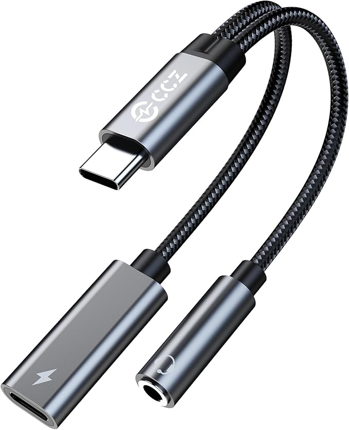 USB Type C to 3.5mm Headphone and Charger Adapter,2 in 1 USB C to Aux Audio Jack Hi-Res DAC with Charging for Earphones,Compatible with Samsung Galaxy S25/S24/S23/S22+ (USB-3.5MM, 1Pack)