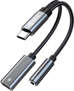 USB Type C to 3.5mm Headphone and Charger Adapter,2 in 1 USB C to Aux Audio Jack Hi-Res DAC with Charging for Earphones,Compatible with Samsung Galaxy S25/S24/S23/S22+ (USB-3.5MM, 1Pack)