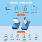 AreMe 90 Degree USB 3.0 Adapter 4 Pack, Up and Down Angle, Left and Right Angle USB A Male to Female Converter Extender for PC, Laptop, USB A Charger, Power Bank and More (Blue)