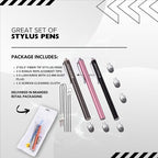 The Friendly Swede Mesh Tip Stylus Pen for Touchscreen — 3-Pack Micro-Knit Capacitive Stylus Pen for iPad & iPhone with 3 Replaceable Fiber Tips, Elastic Lanyards & Screen Cleaning Cloth