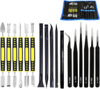 17 in 1 Electronics Repair Tools Opening Pry Tool Kit with Dual Ends Metal Spudgers, Black Tweezers Set Replacement for iPad Tablets Laptop Electronics Device Mobile Phone