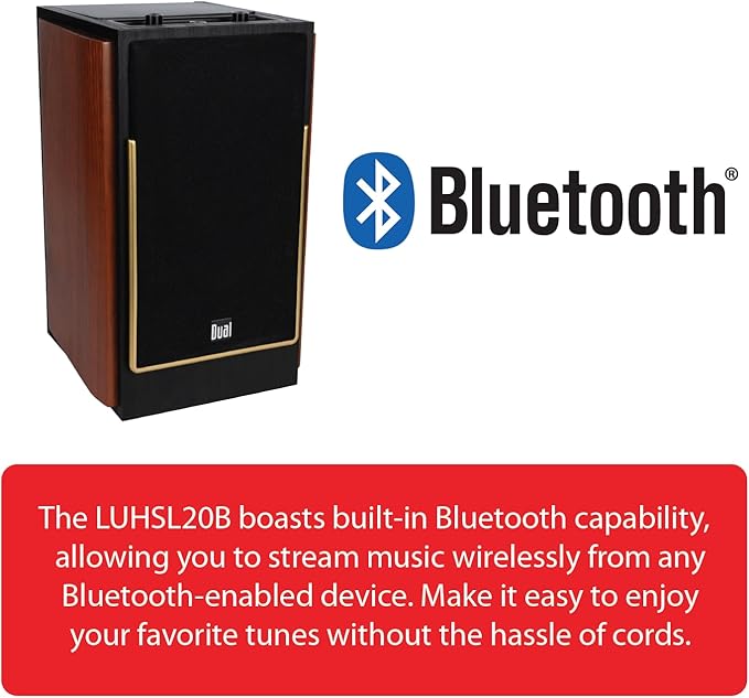 Dual Electronics LUHSL20B Cherrywood and Black 2-Way Bookshelf Speakers with Bluetooth | Home Stereo, PC | Loud & Deep Rich Bass | Wireless Remote Control | Smart Speaker Dock | Sold in Pairs