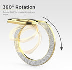 PureGear Magnetic Phone Grip Ring Stand, Magnetic Phone Ring Holder for MagSafe iPhone 16, 16 Pro, 15, 15 Plus, 14, 14 Plus, 14 Pro, 14 Pro Max, 13, 12 Adjustable Kickstand(Gold with Silver Glitter)