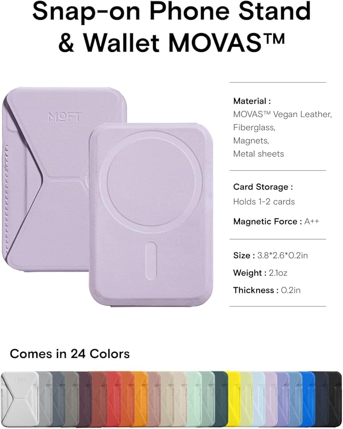 MOFT Magnetic Wallet Stand Compatible with iPhone 16/15/14/13/12 Series, Angle Adjustment & Magsafe Compatible MOVAS Phone Stand, Peony