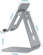 OMOTON Adjustable Tablet Stand for Desk, Upgraded Longer Arms for Greater Stability, T2 Tablet Holder with Hollow Design for Bigger Sized Phones and Tablets Such as iPad Pro/Air/Mini, Grey