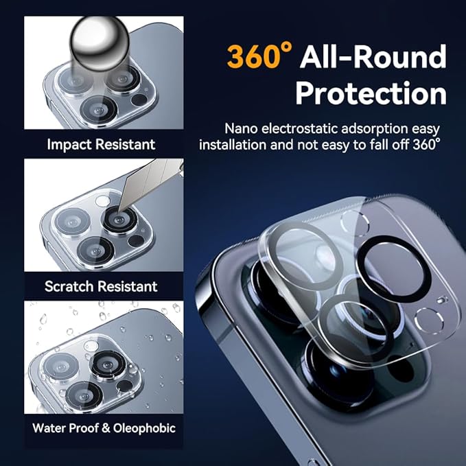 Camera Lens Protector for iPhone 16 pro 6.3 / iPhone 16 pro max 6.9,9H Tempered Glass，Ultra HD, Scratch Resistance Easy to Install，Case Friendly，[Does not Affect Night Shots] 3-Pack