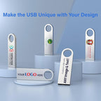 Customizable Flash Drives 4GB, Wooolken Personalized USB 2.0 Thumb Drives 10/20/50/100 Pack, Logo Pendrive Custom Memory Stick USB Engraved Logo (Metal)