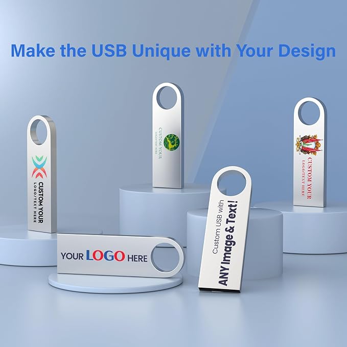 Customizable Flash Drives 32GB, Wooolken Personalized USB 2.0 Thumb Drives 10/20/50/100 Pack, Logo Pendrive Custom Memory Stick USB Engraved Logo (Metal)