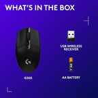 Logitech G305 LIGHTSPEED Wireless Gaming Mouse, Hero 12K Sensor, 12,000 DPI, Lightweight, 6 Programmable Buttons, 250h Battery Life, On-Board Memory, PC/Mac - Black