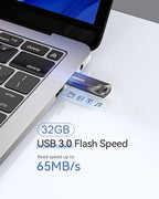 32GB USB 3.0 Flash Drive, Waterproof Metal USB Memory Stick, Slim Thumb Drive Portable Pen Drive with Keychain Hole Stylish Jump Drive for PC Computer Car - Gray