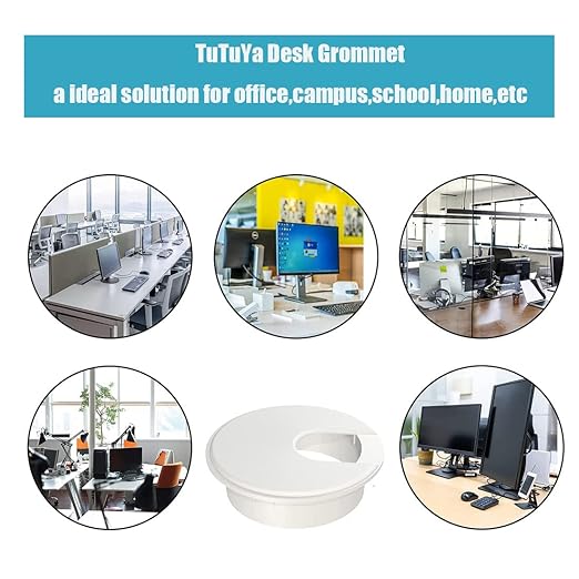 TuTuYa 10PCS Desk Grommet, Desk Grommet 1-3/8 Inch(35mm) Desk Cable Grommet Desk Cable Hole Covers with Hole Saw, Ideal Solution for Office and Home Table Cable (White,1-3/8 Inch)
