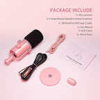 FEELWORLD PM1 XLR USB Dynamic Microphone with Desktop Stand Gifts for Podcast Recording PC Computer Gaming Streaming Vocal Voice-Over, Studio Metal Mic, RGB Light, Mute Button, Headphones Jack (Pink)
