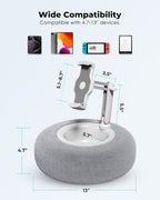 Viozon Tablet Stand Pillow, Compatible with 4.7"-13" Phone/Tablet, iPad, iPhone, Samsung, Google, Kindle, 360°Adjustable Phone Holder for Bed with Soft Plush Fabric, and Detachable Bowl, Grey