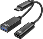USB C to USB OTG Adapter, 2 in 1 USB C Splitter with PD 60W Charging Port and USB 3.0 Female Port Compatible wit iPhone 15 Pro, MacBook Pro,Chromebook, Galaxy and More Type-C Devices